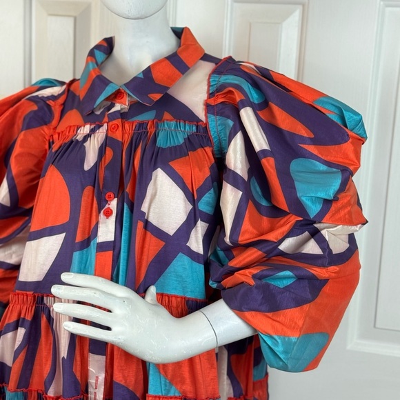 LOVE HICHLICHT Vibrant Multicolor Puff Sleeve Dress Size 3XL. C22 - Picture 4 of 13